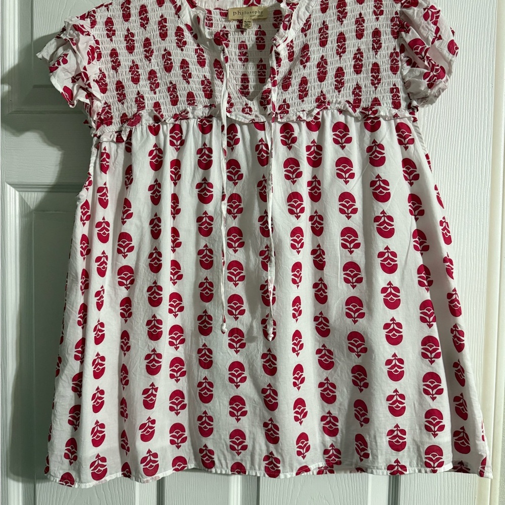 Philosophy Red and White Smocked Top